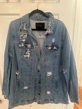 Forever 21 Distressed Medium Blue Denim Jean Jacket